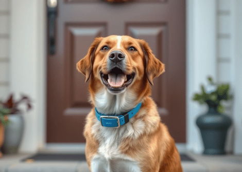 Retriever wearing a smart dog  collar with GPS tracking