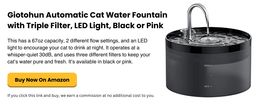 simplysmartpettech.com Giotohun Automatic Cat Water Fountain with Triple Filter, LED Light, Black or Pink