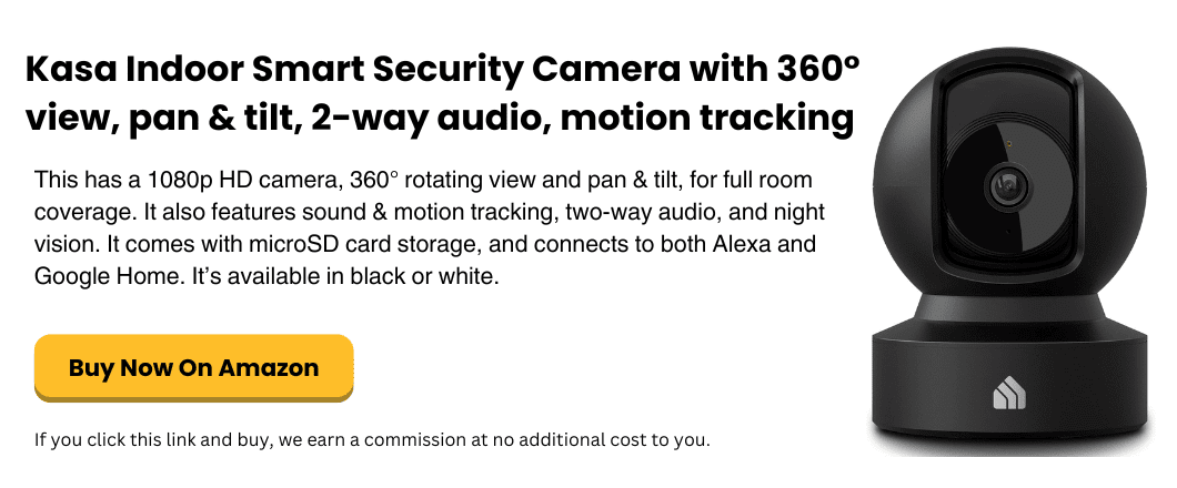 simplysmartpettech.com Kasa Indoor Smart Security Camera with 360° view, pan & tilt, 2-way audio, motion tracking