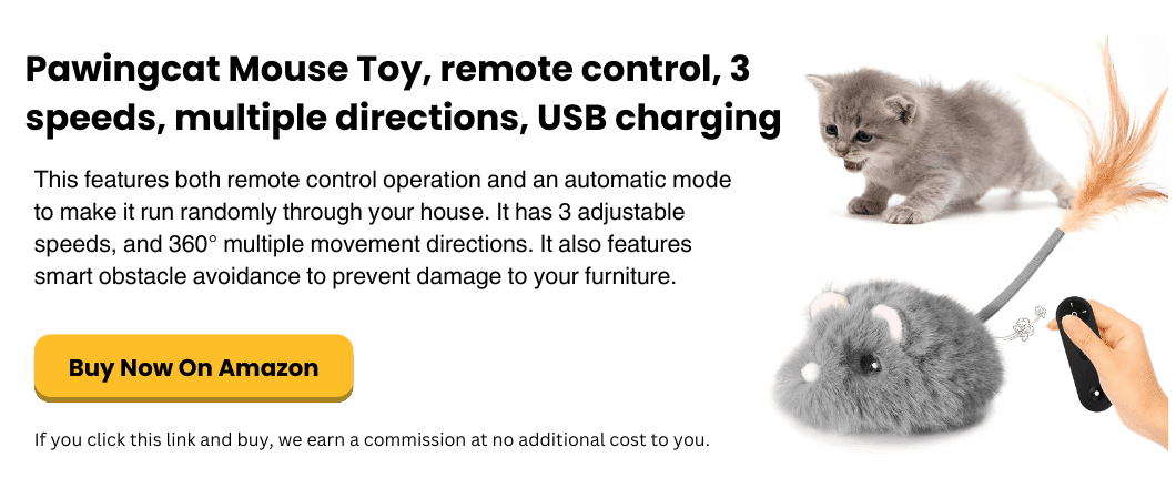 simplysmartpettech.com Pawingcat Mouse Toy, remote control, 3 speeds, multiple directions, USB charging