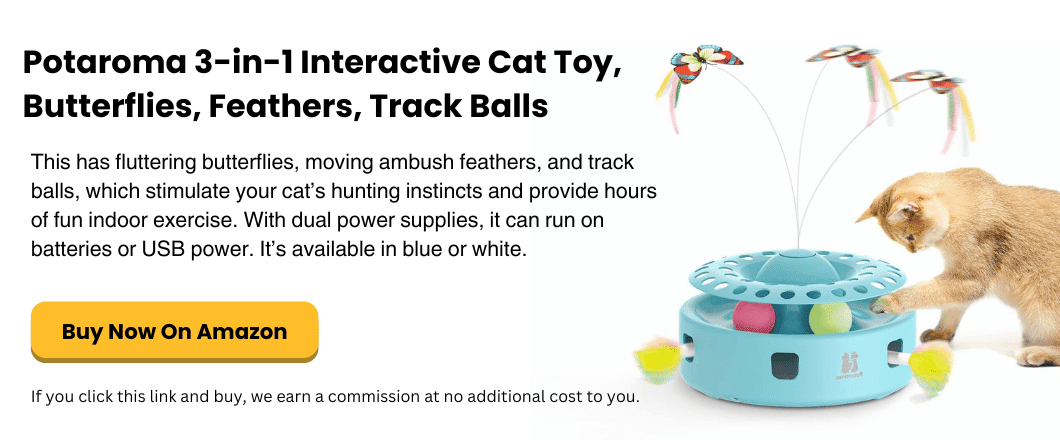 simplysmartpettech.com Potaroma 3-in-1 Interactive Cat Toy, Butterflies, Feathers, Track Balls